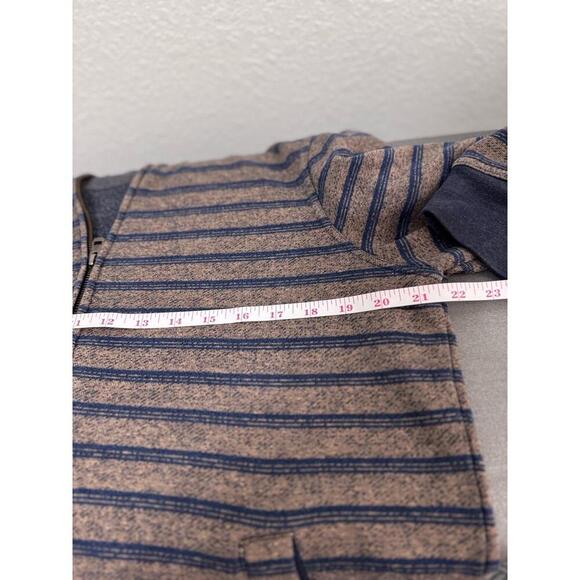 prAna Blue Tan Zipup Striped Drawstring Hood Kangaroo Pocket Long Sleeve Hoodie - Picture 5 of 8